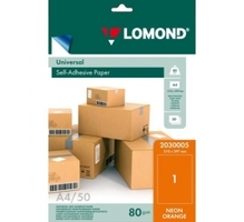 Isekleepuv paber kleebiste jaoks Lomond Self-Adhesive Universal Labels, A4, 1/210x297 mm, 50 lehte, neoonoranž