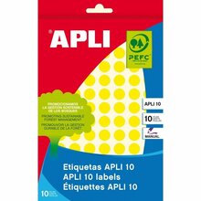 Kleepsetiketid APLI, ümmargused, 10 mm, 8 lehte, kollased