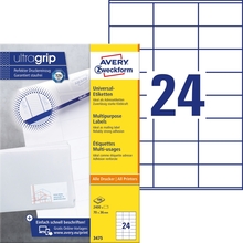 Kleebisetiketid Avery Zweckform, A4, 70 x 36 mm, 24 etiketti lehel, 100 lehte, valge