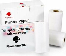 Kleebitav paber Phomemo T02, M02 PRO, M02X, läbipaistev, 3 rulli