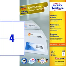 Kleebisetiketid Avery Zweckform, 105 x 148 mm, 4 etiketti lehel, 100 lehte, valge