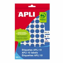 Kleepsetiketid APLI, ümmargused, 10 mm, sinine, 8 lehte