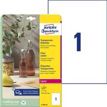 Kleebisetiketid Avery Zweckform, A4, 210 x 297 mm, läbipaistvad, 25 lehte