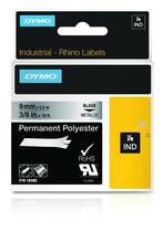 DYMO Rhino polüesterkleebis 18485, 9 mm x 5.5 m, must/metalliseeritud