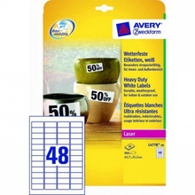 Kleebisetiketid Avery Zweckform, A4, 45,7 x 21,2 mm, 48 etiketti, 20 lehte, valge