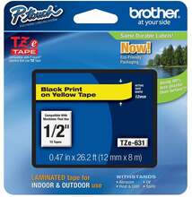 Etiketilint Brother TZ-E631, 12 mm x 8 m, must/kollane, 800 cm