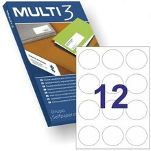 Kleebitavad etiketid Multi 3 Universal, 60 mm, ümmargused, valged, 100 lehte