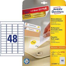 Eemaldatavad kleebisetiketid Avery Zweckform, A4, 45.7 x 21.2 mm, 48 etiketti, 25 lehte