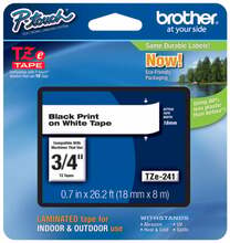 Kleeplint Brother TZE-241, 18 mm x 8 m, valge/must