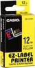 Kassett Casio XR-12 YW, 12 mm, must/kollane, 8 m