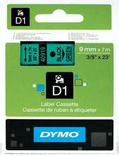 Etiketilint DYMO S0720740 D1, 9 mm x 7 m, must rohelisel