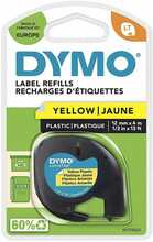 Plastiklint Dymo LetraTag 12 mm x 4 m, must kollasel, 10 tk