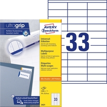 Iseliimuvad etiketid Avery Zweckform, A4, 70 x 25.4 mm, 33 etiketti lehel, 100 lehte, valge