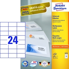 Kleebisetiketid Avery Zweckform A4, 70 x 37 mm, 100 lehte, valge