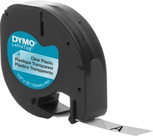 Etiketilint DYMO LetraTag S0721540, 12 mm x 4 m, läbipaistev, must tekst