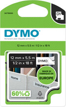 Märgistusteip DYMO D1, 12 mm, must valgel, 5.5 m, S0718060