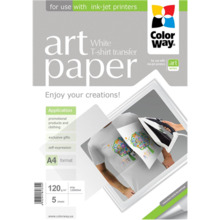 Fotopaber ColorWay ART T-shirt transfer, A4, 120 g/m, valge, 5 lehte