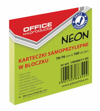 Kleepsulehed Office Products, 76 x 76 mm, neoonroheline, 100 tk