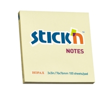 Märkmepaber Stick'N 21007, 76 x 76 mm, kollane, 100 lehte