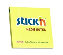 Kleepmärkmelehed Stick'N 21133, 76 x 76 mm, neoonkollane, 100 lehte