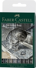 Joonistamispliiatsid Faber-Castell Pitt Artist Pen, 8 tk, must/hall