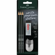 Komplekt Faber-Castell 1111, 3 pliiatsit HB, teritaja ja kustutuskumm, must