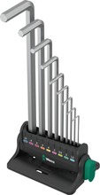 Kuuskantvõtmete komplekt Wera 950/9 Hex-Plus 8, L-kujuline, 9 tk, kroom, hoidikuga ja seinakinnitusega