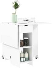 Kokkupandav söögilaud Homcom, 114,5 x 70 x 75 cm, valge, mobiilne, 2-4 inimesele, avatud riiulitega, 1 sahtel
