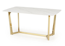 Söögilaud Halmar Clemente, 160 x 90 x 76 cm, valge marmor, kuldsed jalad