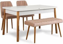 Söögitoa komplekt Kalune Design Santiago 0900 - 3 AB, 100 x 48 x 39 cm, valge/mänd/heleroosa