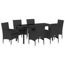 7-osaline aiamööblikomplekt vidaXL, must polürotang, söögilaud 160 x 80 x 73 cm, karastatud klaas