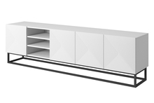 TV-alus Bogart Asha, 200 cm, avatud riiuliga, metallist jalad, valge matt