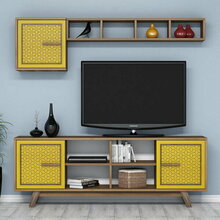 Elutoamööbli komplekt Kalune Design Ayla 845HCT3067, 35 x 160 x 56,2 cm, kollane/pähkel