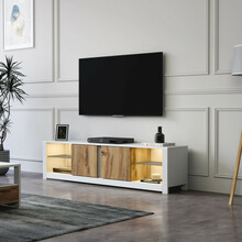 TV-alus Hanah Home Aydos, 180 x 45 x 35 cm, valge/tamm, melamiinkattega puitlaastplaat