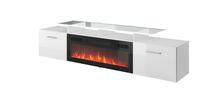TV-kapp Cama Meble Rova, 190 x 37 x 48 cm, elektrilise kaminaga, valge läikiv