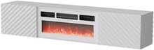 TV-alus Cama Meble LARA, 183 x 35 x 37 cm, valge matt + valge kaminapaneel