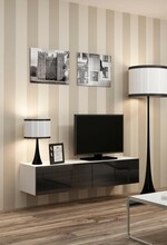 TV-alus Cama Meble Vigo 140, 140 x 30 x 40 cm, valge/must läikiv