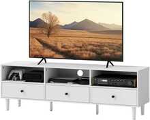 TV-alus HOMCOM, 140 x 34 x 45 cm, sahtlite ja 3 avatud sektsiooniga, valge
