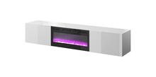 TV-alus Cama Meble Slide 200K, 200 x 40 x 37 cm, läikiv valge, elektrilise kaminaga