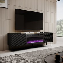 TV-alus Cama Meble Onda, 180 x 40 x 39-58 cm, must, elektrilise kaminaga