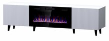 TV-alus Cama Meble Pafos EF, 180 x 42 x 49 cm, valge matt, elektrikaminaga