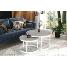 Kohvilaudade komplekt ADRK Furniture Okin, 75 x 75 x 43 cm, hall/valge