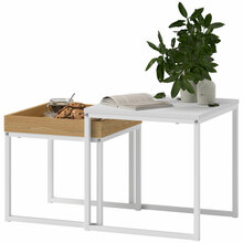 Diivanilaua komplekt Homcom, 2 tk, kandiline, MDF, metall, valge