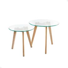 Abilaudade komplekt Home4you Helena, 2 tk, D50 x H45 cm, D40 x H40 cm, tamm/klaas