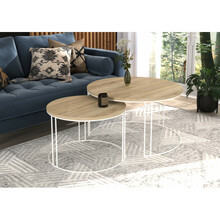 Kohvilaudade komplekt ADRK Furniture Etta, 75 x 75 x 43 cm, heledapruun/valge, 2 tk