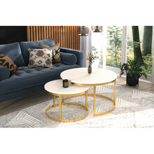 Diivanilaua komplekt ADRK Furniture Okin, 75 x 75 x 43 cm, valge/kuldne