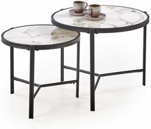 Kohvilaudade komplekt Halmar Fatima, 2 tk, valge marmor/must, 48-63 x 63 x 43-50 cm