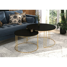 Kohvilaudade komplekt ADRK Furniture Etta, 75 x 75 x 43 cm, must/kuldne, 2 tk