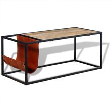 Kohvilaud, 110 x 50 x 45 cm, pruun/must, ehtsast nahast ajakirjahoidjaga