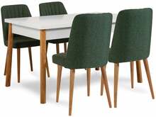 Söögitoakomplekt Kalune Design Santiago 1070, 120 x 77 x 75 cm, valge/roheline, Atlandi mänd, 5 tk